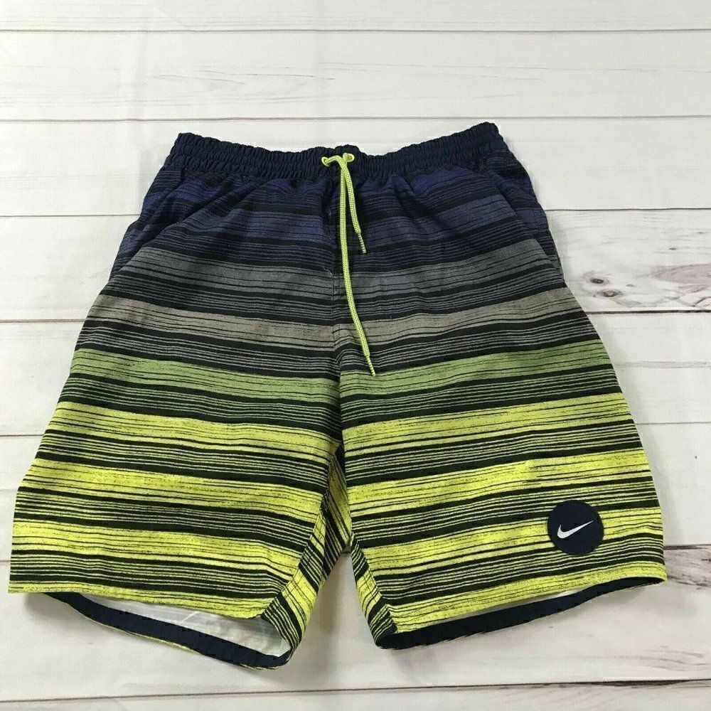 Nike Mens Black Yellow Striped Elastic Waist Drawstrings Activewear Shorts Sz L